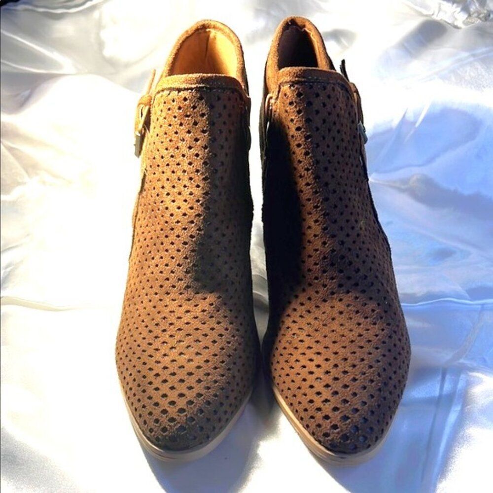 Amanda Blu Brown Ankle Boots with Perforated Design - Size 8